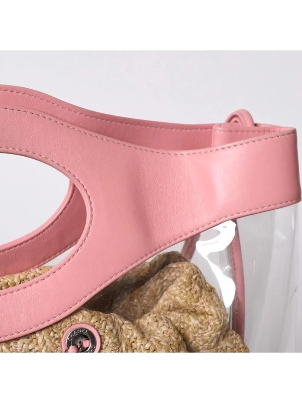 Chanel 31 Large Shopping Bag CC Logo Straw Leather Vinyl Pink